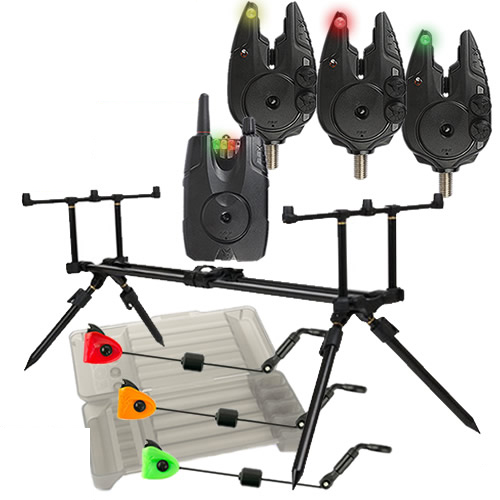 Coffret Fox Centrale 3 Détecteurs Micron Mx + Rod Pod Fox Horizon Duo 3 Cannes + Balancier Fox Black Label Mini Swinger + Balancier Fox Black Label Mini Swinger + Balancier Fox Black Label Mini Swinger + Boite De Rangement Fox Mini Swinger Case
