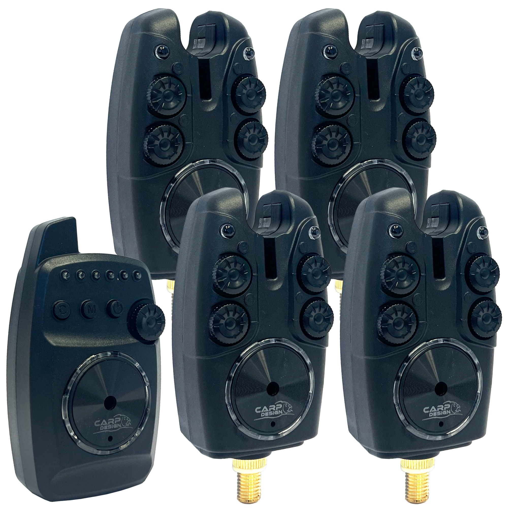 Coffret Carp Design Centrale 4 Détecteurs X-series + Rod Pod Carp Design Evasion 3/5 Cannes + Pieds Longs + Coffret Carp Design 4 Hangers X-slide Néon + Support Arrière Carp Design Luminous Grip