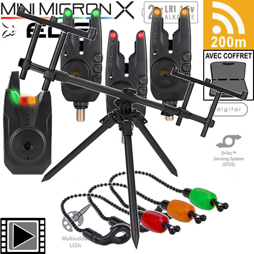Coffret Fox Centrale 3 Détecteurs Mini Micron X + Rod Pod Fox Eos Tripod 2/3 Cannes + Hanger Fox Black Label Dinky Bobbins + Hanger Fox Black Label Dinky Bobbins + Hanger Fox Black Label Dinky Bobbins + Coffret De Rangement Carp Design Antichoc Gm