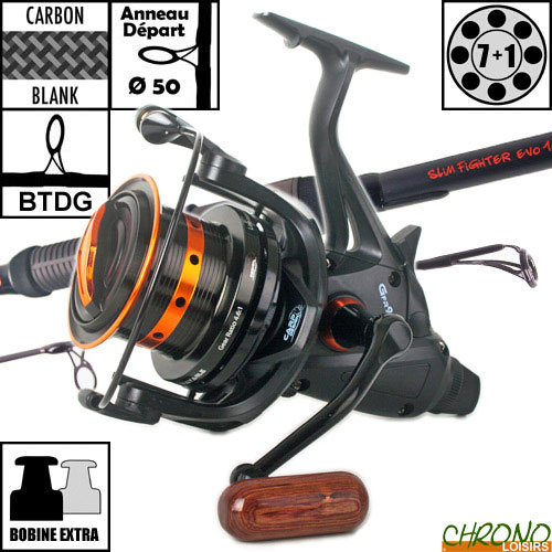 Moulinet Carp Design Débrayable Gfr9000 Black & Orange + Canne Carp Design Slim Fighter Evo 50mm 13' 3.5lbs