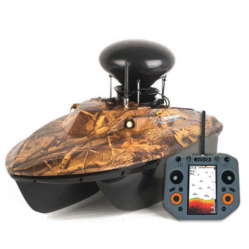 Bateau Amorceur Carp Design V70 Evo+ Echo Gps Camo + Epandeur D'appâts Carp Design Pour Bateau V70