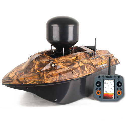 Bateau Amorceur Carp Design V80 Evo+ Echo Gps Camo + Epandeur D'appâts Carp Design Pour Bateau V80