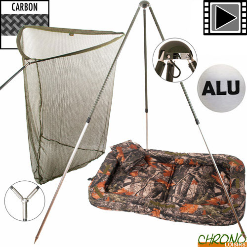 Epuisette Carp Design Luxe 42'' Manche 2 Parties + Matelas De Réception Carp Design Camo Line + Trépied De Pesée Carp Design Easy Weigh