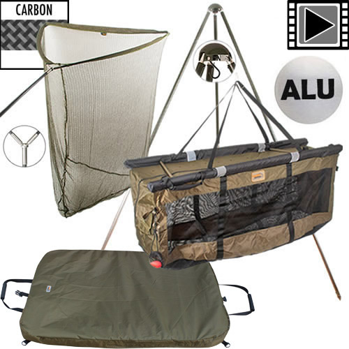 Epuisette Carp Design Luxe 42'' Manche 2 Parties + Sac De Pesée Carp Design Flottant Green Line + Trépied De Pesée Carp Design Easy Weigh + Matelas De Réception Carp Design Green Line