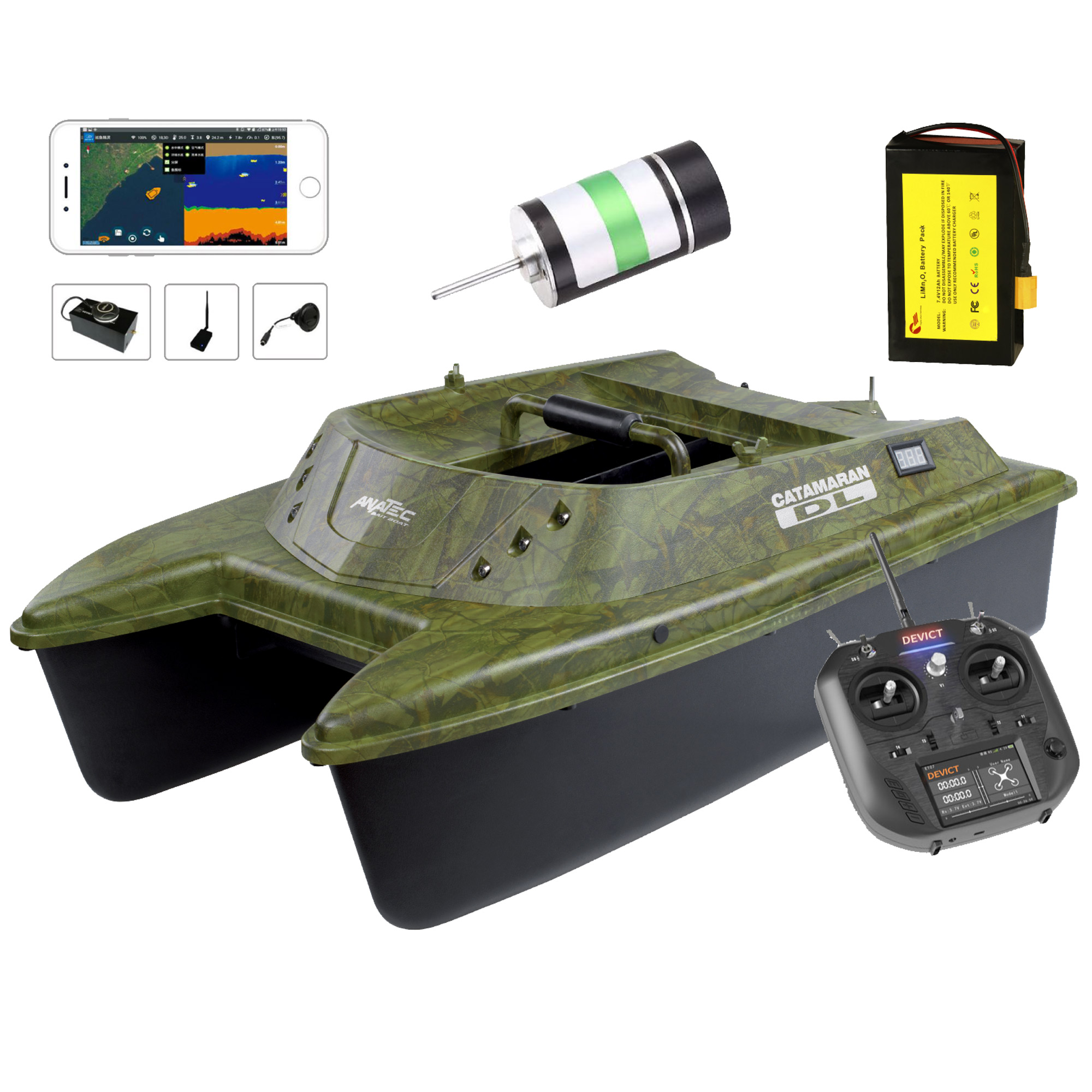 Bateau Amorceur Anatec Catamaran Dl Oak Lithium 16a Brushless De-sr07 Fishing Robot Carpe