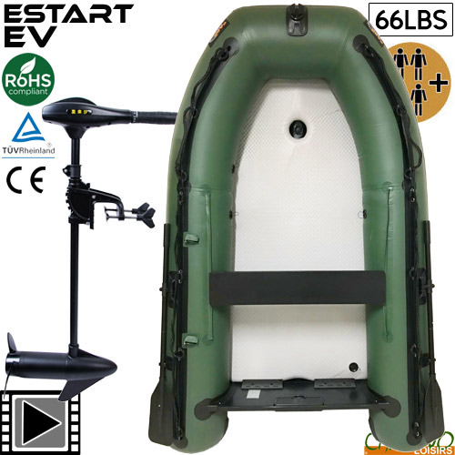 Bateau Pneumatique Carp Design Estart Ev 270 Army Green Plancher Air + Moteur Electrique Carp Design Estart+ Extend 66lbs 12v