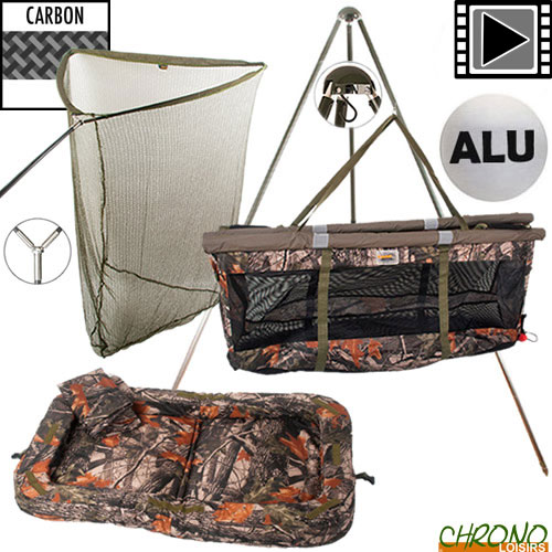 Epuisette Carp Design Luxe 42'' Manche 2 Parties + Sac De Pesée Carp Design Flottant Camo Line + Matelas De Réception Carp Design Camo Line + Trépied De Pesée Carp Design Easy Weigh