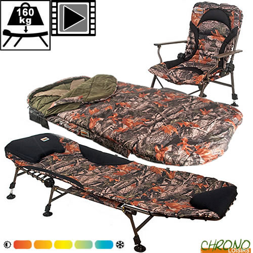 Duvet Carp Design Camo Line Evo 5 Saisons + Bed Chair Carp Design Camo Line Full Camou 6 Pieds + Level Chair Carp Design Camo Line Recliner Accoudoirs